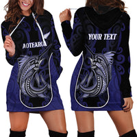 Personalised New Zealand Aotearoa Hoodie Dress Blue Marlin Fishing Maori Pattern