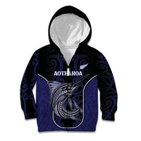 Personalised New Zealand Aotearoa Kid Hoodie Blue Marlin Fishing Maori Pattern