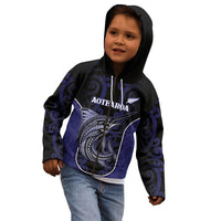 Personalised New Zealand Aotearoa Kid Hoodie Blue Marlin Fishing Maori Pattern
