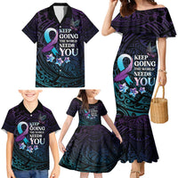 Polynesia Suicide Prevention Awareness Family Matching Mermaid Dress and Hawaiian Shirt Keep Going The World Needs You