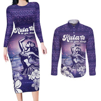 Aloha Hawaii Kauai Island Couples Matching Long Sleeve Bodycon Dress and Long Sleeve Button Shirt Hula Till You Drop