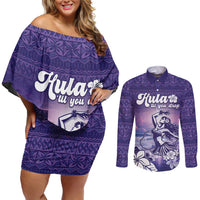 Aloha Hawaii Kauai Island Couples Matching Off Shoulder Short Dress and Long Sleeve Button Shirt Hula Till You Drop