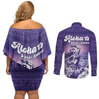 Aloha Hawaii Kauai Island Couples Matching Off Shoulder Short Dress and Long Sleeve Button Shirt Hula Till You Drop