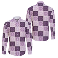 Lavender Manta Ray Hawaiian Quilt Motif Family Matching Off Shoulder Short Dress and Hawaiian Shirt LT05 Dad's Shirt - Long Sleeve Purple - Polynesian Pride