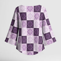 Lavender Manta Ray Hawaiian Quilt Motif Kimono Sleeve Blouse