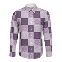 Lavender Manta Ray Hawaiian Quilt Motif Long Sleeve Button Shirt