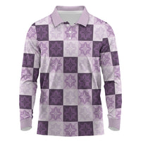 Lavender Manta Ray Hawaiian Quilt Motif Long Sleeve Polo Shirt