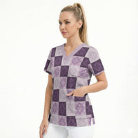 Lavender Manta Ray Hawaiian Quilt Motif Scrub Top