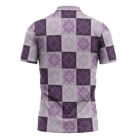Lavender Manta Ray Hawaiian Quilt Motif Zipper Polo Shirt LT05 - Polynesian Pride