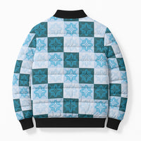 Cyan Manta Ray Hawaiian Quilt Motif Bomber Puffer Jacket