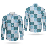 Cyan Manta Ray Hawaiian Quilt Motif Couples Matching Off Shoulder Maxi Dress and Long Sleeve Button Shirt