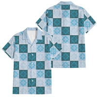 Cyan Manta Ray Hawaiian Quilt Motif Family Matching Summer Maxi Dress and Hawaiian Shirt LT05 Dad's Shirt - Short Sleeve Blue - Polynesian Pride