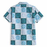 Cyan Manta Ray Hawaiian Quilt Motif Hawaiian Shirt