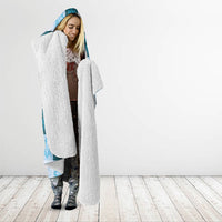 Cyan Manta Ray Hawaiian Quilt Motif Hooded Blanket