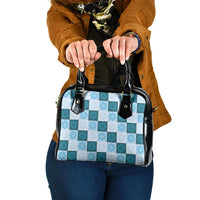 Cyan Manta Ray Hawaiian Quilt Motif Shoulder Handbag