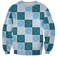 Cyan Manta Ray Hawaiian Quilt Motif Sweatshirt