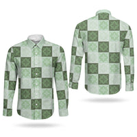 Sage Green Manta Ray Hawaiian Quilt Motif Couples Matching Summer Maxi Dress and Long Sleeve Button Shirt