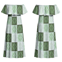 Sage Green Manta Ray Hawaiian Quilt Motif Family Matching Off Shoulder Maxi Dress and Hawaiian Shirt LT05 Mom's Dress Green - Polynesian Pride
