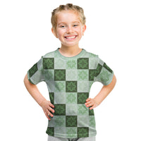 Sage Green Manta Ray Hawaiian Quilt Motif Kid T Shirt