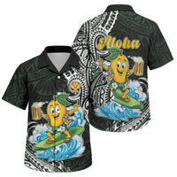 Aloha Hawaii Mango Surfing Family Matching Off Shoulder Short Dress and Hawaiian Shirt Polynesian Style