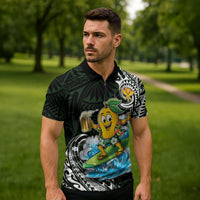 Aloha Hawaii Mango Surfing Zipper Polo Shirt Polynesian Style