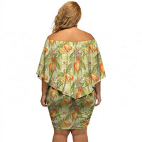 Vintage Hawaii Mango Off Shoulder Short Dress Yellow Green Hawaiian Palaka