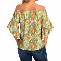 Vintage Hawaii Mango Off Shoulder Wrap Waist Top Yellow Green Hawaiian Palaka LT05 - Polynesian Pride
