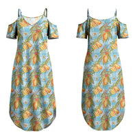 Vintage Hawaii Mango Couples Matching Summer Maxi Dress and Long Sleeve Button Shirt Blue Hawaiian Palaka