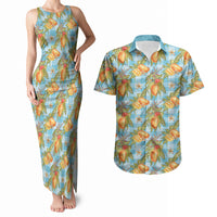 Vintage Hawaii Mango Couples Matching Tank Maxi Dress and Hawaiian Shirt Blue Hawaiian Palaka