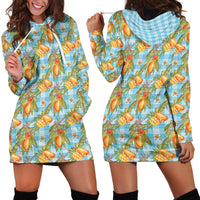 Vintage Hawaii Mango Hoodie Dress Blue Hawaiian Palaka