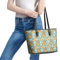 Vintage Hawaii Mango Leather Tote Bag Blue Hawaiian Palaka