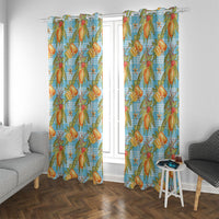 Vintage Hawaii Mango Window Curtain Blue Hawaiian Palaka