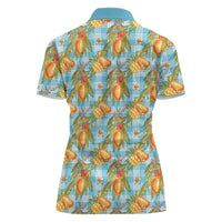 Vintage Hawaii Mango Women Polo Shirt Blue Hawaiian Palaka