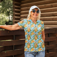 Vintage Hawaii Mango Women Polo Shirt Blue Hawaiian Palaka