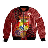 Personalized Tonga Bomber Jacket Coat Of Arms Tongatapu With Ngatu Pattern LT05 Unisex Red - Polynesian Pride