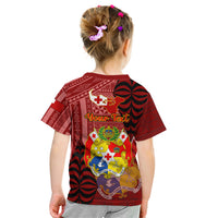 Personalized Tonga Kid T Shirt Coat Of Arms Tongatapu With Ngatu Pattern LT05 - Polynesian Pride