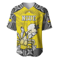 Personalised Happy Niue Constitution Day Baseball Jersey Niuean Crab Hiapo Pattern Yellow Version LT05 Yellow - Polynesian Pride