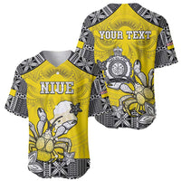 Personalised Happy Niue Constitution Day Baseball Jersey Niuean Crab Hiapo Pattern Yellow Version LT05 - Polynesian Pride
