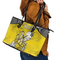 Happy Niue Constitution Day Leather Tote Bag Niuean Crab Hiapo Pattern Yellow Version