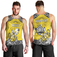 Personalised Happy Niue Constitution Day Men Tank Top Niuean Crab Hiapo Pattern Yellow Version