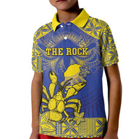 Personalised Niue The Rock Kid Polo Shirt Niuean Crab Hiapo Pattern Blue Version LT05 Kid Blue - Polynesian Pride
