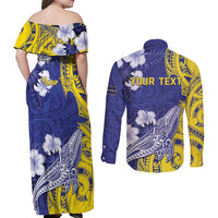 Personalised Nauru 92nd Anniversary Of Angam Couples Matching Off Shoulder Maxi Dress and Long Sleeve Button Shirt Polynesian Whale Pattern