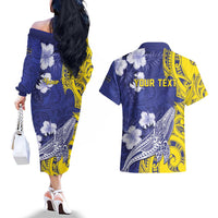 Personalised Nauru 92nd Anniversary Of Angam Couples Matching Off The Shoulder Long Sleeve Dress and Hawaiian Shirt Polynesian Whale Pattern
