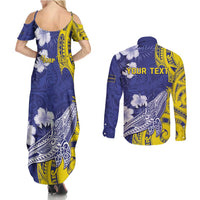 Personalised Nauru 92nd Anniversary Of Angam Couples Matching Summer Maxi Dress and Long Sleeve Button Shirt Polynesian Whale Pattern