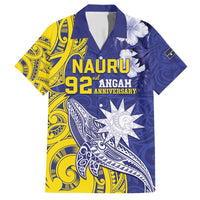 Personalised Nauru 92nd Anniversary Of Angam Family Matching Short Sleeve Bodycon Dress and Hawaiian Shirt Polynesian Whale Pattern