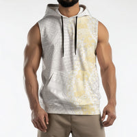 Niue White Sunday Sleeveless Hoodie Niuean Hiapo With Puakenikeni Lei