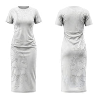 American Samoa White Sunday Couples Matching Short Sleeve Bodycon Dress and Hawaiian Shirt Polynesian Pattern With Tropical Flowers