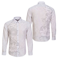 American Samoa White Sunday Family Matching Off Shoulder Short Dress and Hawaiian Shirt Polynesian Pattern With Tropical Flowers
