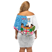 Fiji Day Off Shoulder Short Dress Tanoa Hibiscus Fijian Tapa Masi Pattern LT05 - Polynesian Pride