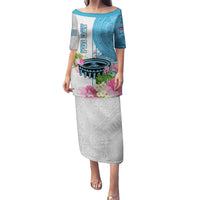 Personalized Fiji Day Puletasi Tanoa Hibiscus Fijian Tapa Masi Pattern LT05 Long Dress White - Polynesian Pride